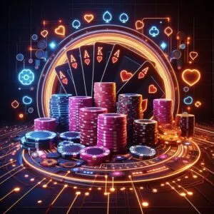 Casino and poker chips neon